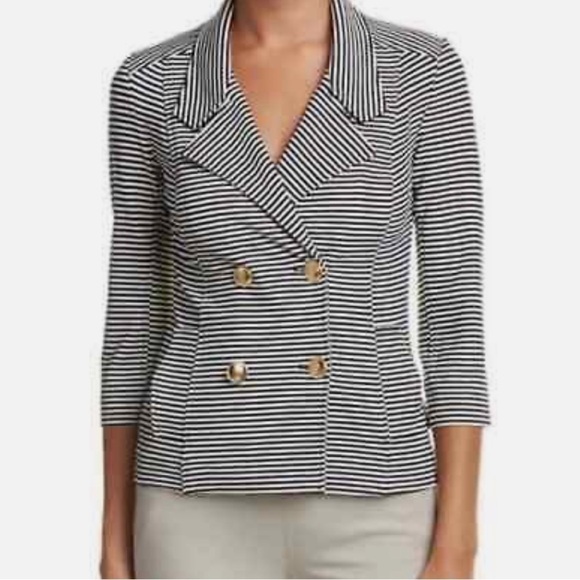 Cabi Navy Blue White Size Small Striped Life Jacket Gold Button Blazer Jacket - Picture 1 of 7